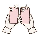 Illustration of two pink smart phones with the flash going off.