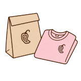 Illustration of a brown Chipotle bag with a pink Chipotle t-shirt.