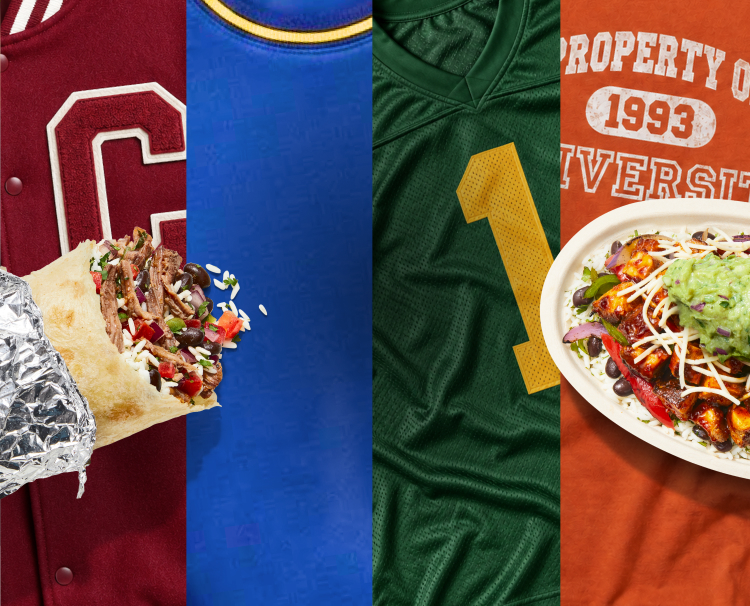 Chipotle burrito and bowl with school spirit wear